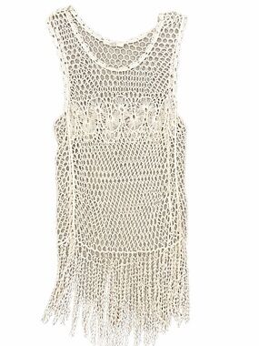 Iris Los Angeles Crochet Fringe Beach Cover Up Boho Festival Top Medium